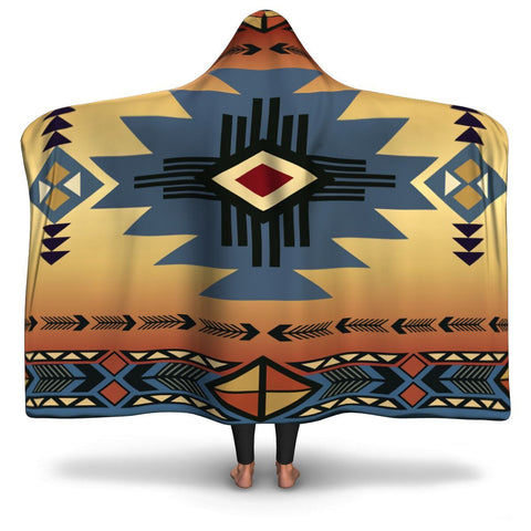 Southwest Blue Symbol Native American Design Hooded Blanket - Powwow Store