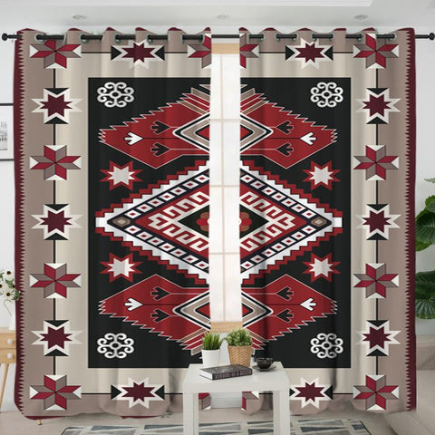 GB-NAT00073 Ethnic Red Gray Pattern Native American Living Room Curtain - Powwow Store
