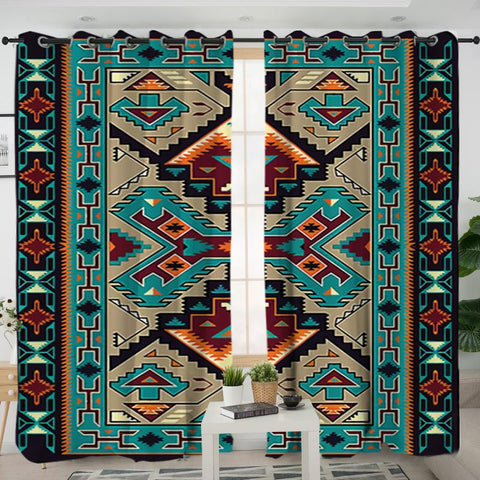 Tribe Blue Design Native American Living Room Curtain - Powwow Store