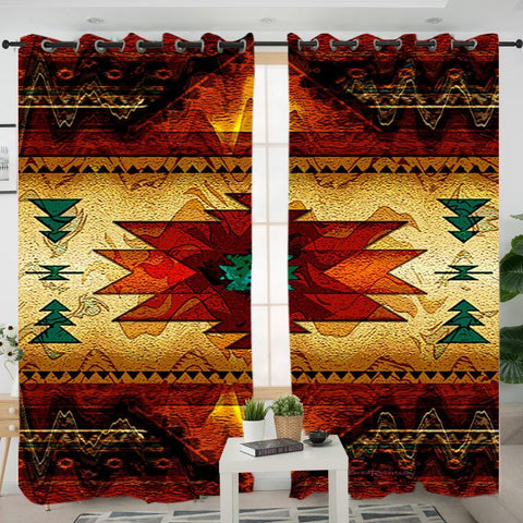 GB-NAT00068 Southwest Brown Symbol Native American Living Room Curtain - Powwow Store