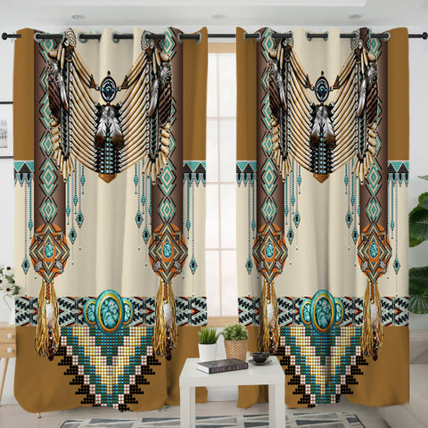 Powwow Store gb nat00059 brown pattern breastplate native american living room curtain