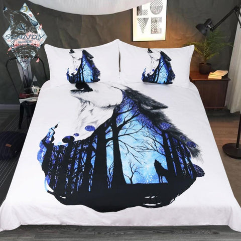 Blue Howling Wolf Native American Bedding Set - Powwow Store