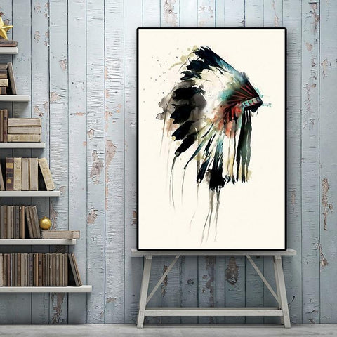 Native Pretty Feather Headdress American Canvas  F5923 - Powwow Store