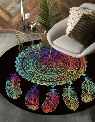 Mandala Dreamcarcher Colorful Native American Pride Round Rug - Powwow Store