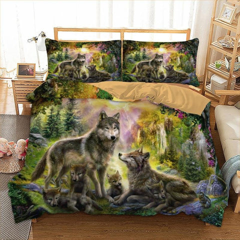 Wolf Happiness Family In The Spring Forest Bedding Set - Powwow Store