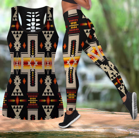 Powwow Store gb nat00062 01 black tribe design native tank top and legging set