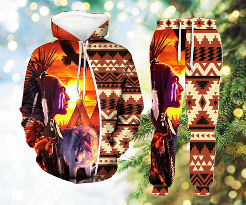 Powwow StoreHLP0026 Chief Native Hoodie Long Pants 3D Set