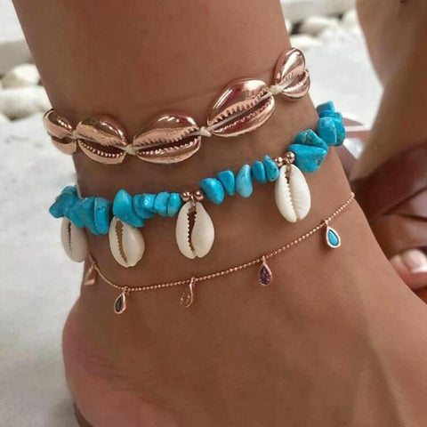 Powwow Store bohemian shell stone anklets for women beach wtar drop crystal feet leg chain summer