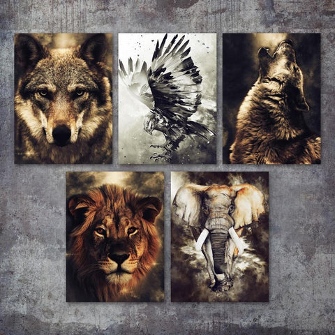 Wolf Lion Eagle Elephant Native American Canvas - Powwow Store