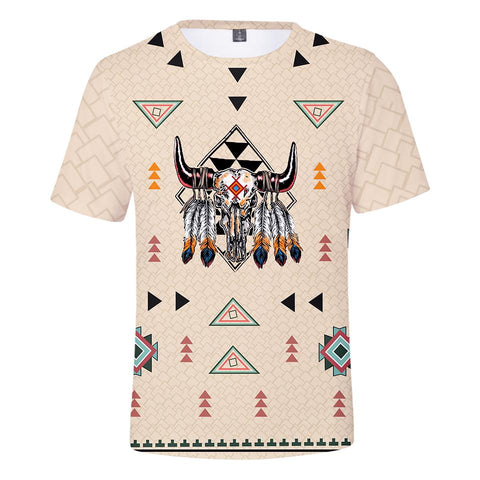 Native American Feather Bison Skull Head All-over T-Shirt - Powwow Store