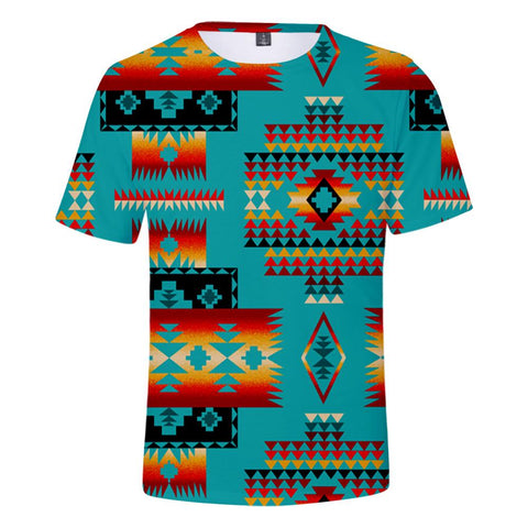 Blue Native Tribes Pattern 3D Tshirt - Powwow Store