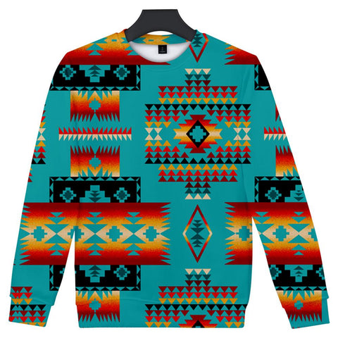 Blue Native Tribes Pattern Native American 3D Sweatshirt - Powwow Store