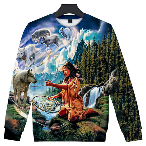 Wolf, Dreamcatcher & Native Women Sweatshirt - Powwow Store