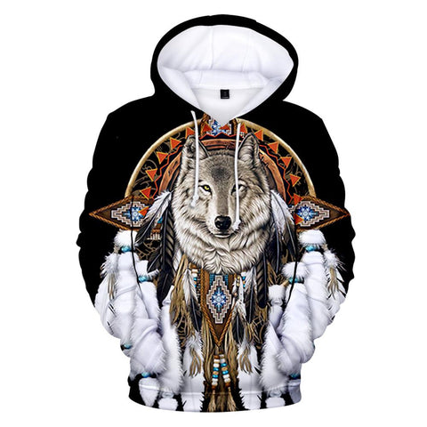 Wolf Feather Dreamcatcher Native American All Over Hoodie - Powwow Store