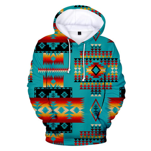 Blue Native Tribes Pattern Native American All Over Hoodie - Powwow Store