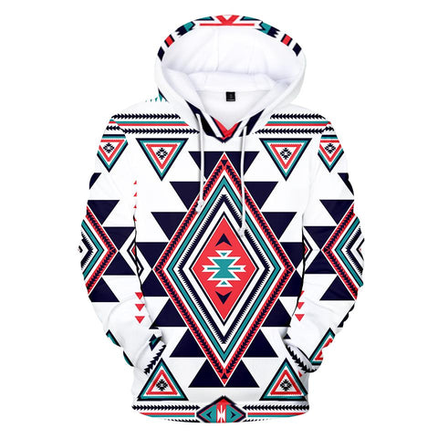 White Geometric Native American All Over Hoodie - Powwow Store
