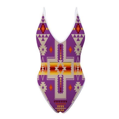 Powwow Store gb nat00062 07 light purple tribe design native american women s one piece high cut swimsuit
