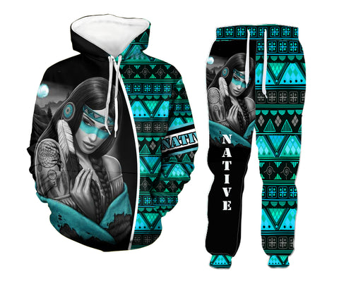 Powwow StoreHD00087 Girl Native Hoodie Long Pants 3D Set