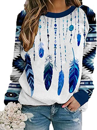 Powwow StoreSWS0001 Pattern Blue Dreamcatcher Native American 3D Sweatshirt