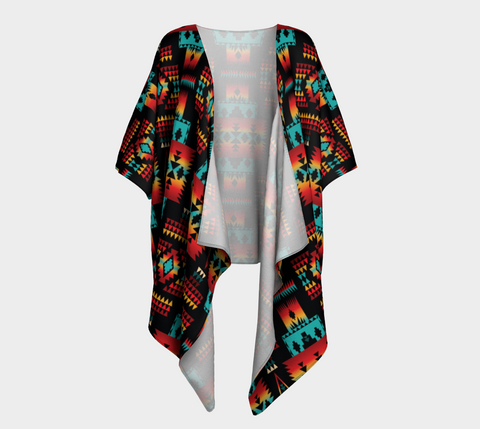 Black Native Tribes Pattern Native American Draped Kimono - Powwow Store