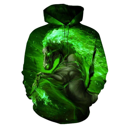 Green 3D Horse Art All Over Hoodie - Powwow Store