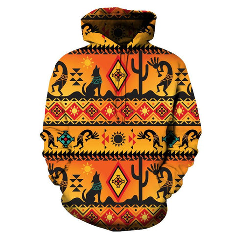 Kokopelli Myth Yellow Native American Hoodie - Powwow Store