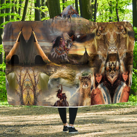 Powwow Store gb nat00160 thunderbird wolf horse native hooded blanket