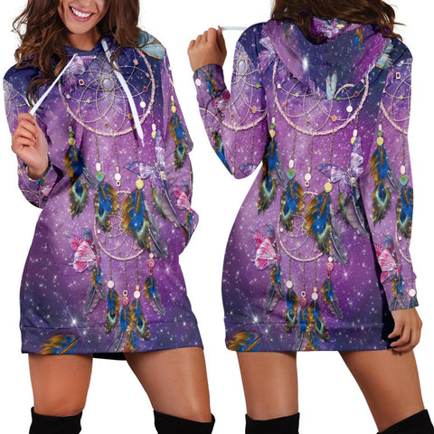 Purple Galaxy Dreamcatcher  Native American Hoodie Dress - Powwow Store