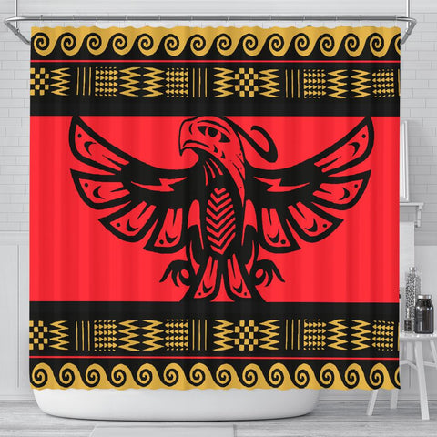 The Thunderbird Red Pattern Shower Curtain - Powwow Store