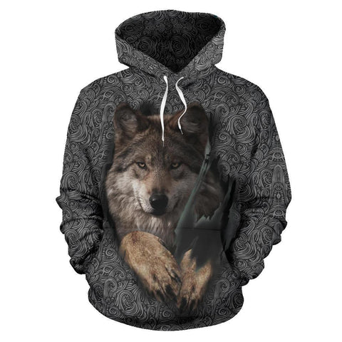 Gray Wolf Native American All Over Hoodie - Powwow Store