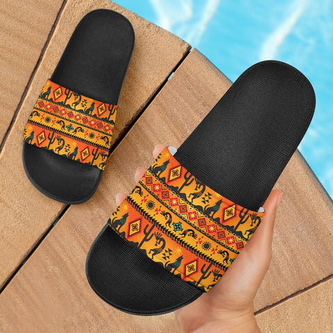 Yellow Kokopelli Myth Native American Slide Sandals - Powwow Store