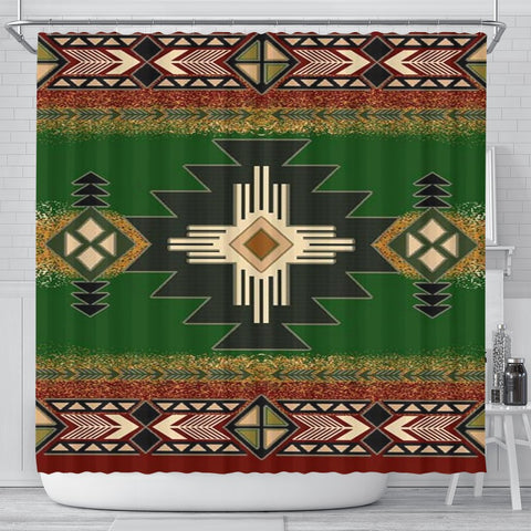 Green Tribe Pattern Native American Design Shower Curtain - ProudThunderbird