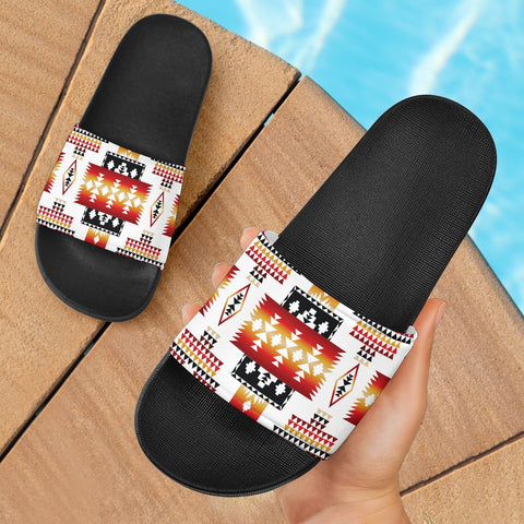White Native Tribes Pattern Native American Slide Sandals no link - Powwow Store