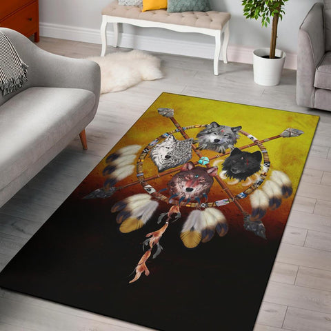 4 Wolves Warriors Native American Design Area Rug - ProudThunderbird