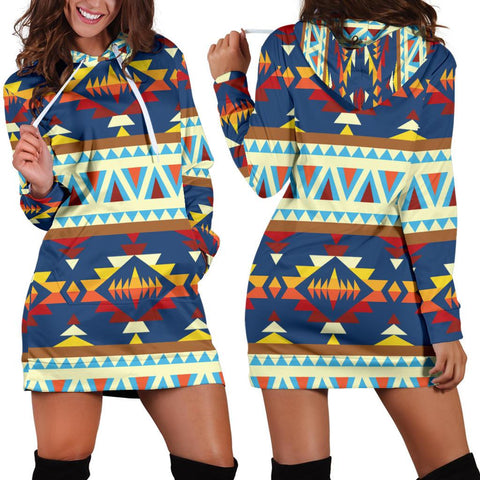Pattern Geometric Native American Hoodie Dress - Powwow Store