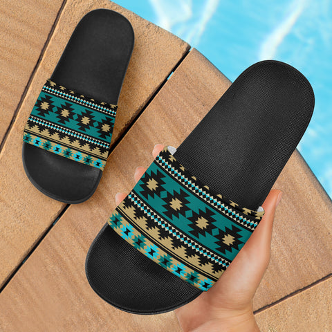 Powwow Store gb nat00509 green ethnic aztec slide sandals