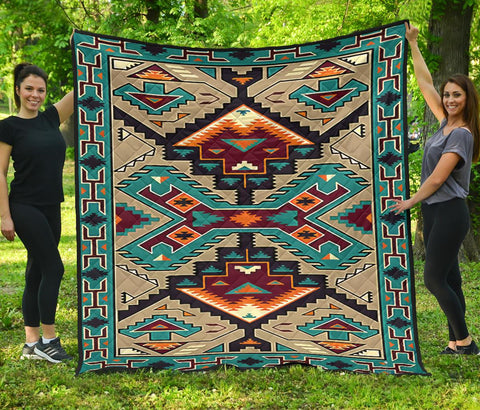 Blue United Tribes Art Native American Design Premium Quilt - ProudThunderbird