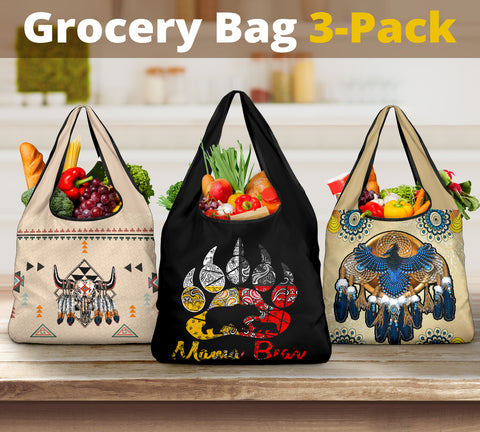 Powwow Store mama bear with blue thunder bird grocery bags new