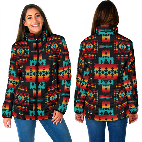 Powwow StoreGBNAT0004602 Black Native Tribes Pattern Women's Padded Jacket