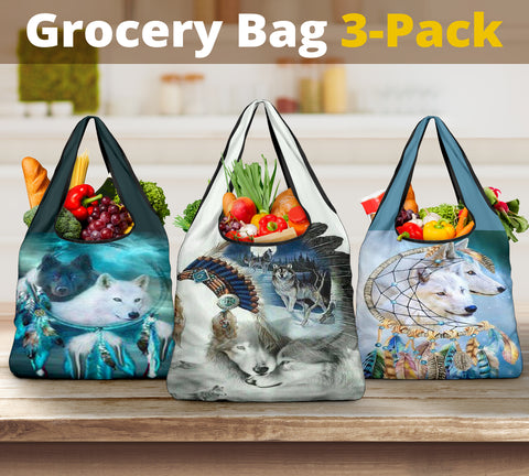 Powwow Store wolf couple grocery bags new