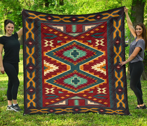 Native Red Yellow Native American Premium Quilt