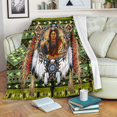 Powwow Store gb nat00570 green pattern chief blanket