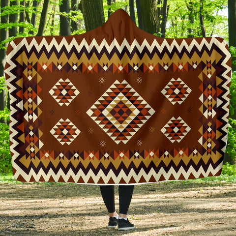 Powwow Store gb nat00415 02 ethnic geometric brown pattern hooded blanket