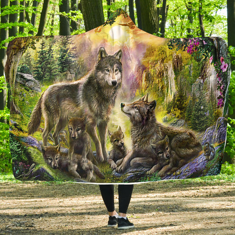 Powwow Store gb nat00398 wolf happiness family in the spring forest hooded blanket 1