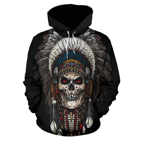 Indian Skull Chief Native American All Over Hoodie - Powwow Store