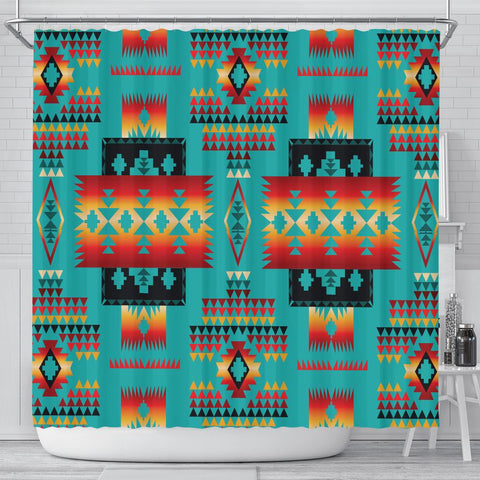 Blue Native Tribes Pattern Native American Shower Curtain - Powwow Store
