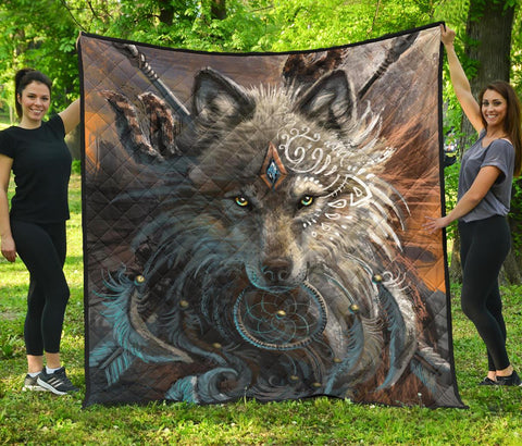 Wolf Warrior Native American Premium Quilt