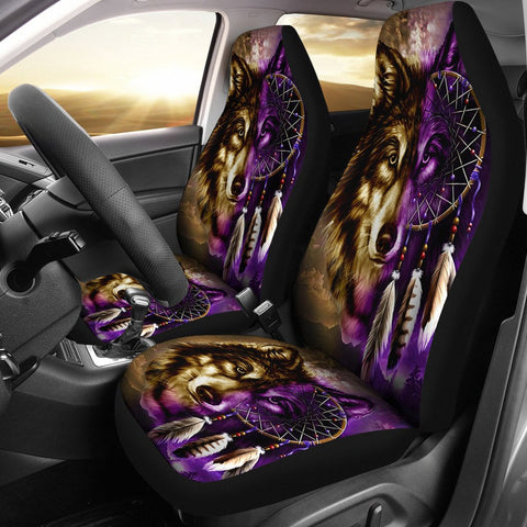 Purple Wolf Dreamcatcher Native American Car Seat Covers no link - Powwow Store