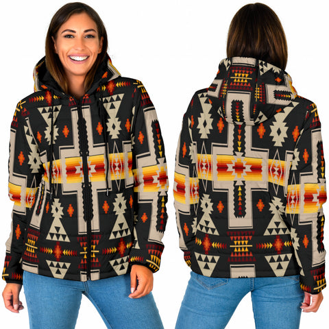Powwow StoreGBNAT0006201 Tribe Design Women's Padded Hooded Jacket