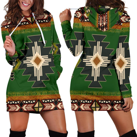 Indigenous Design Green Native American Hoodie Dress - Powwow Store